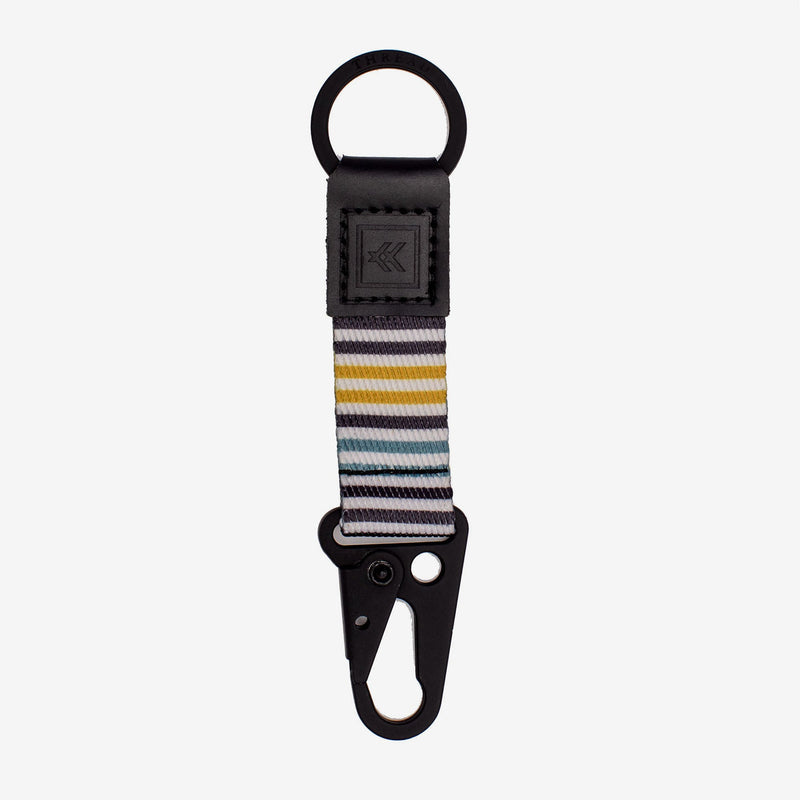 Blue, gold, and white striped keychain clip