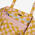 Yellow and pink checkered tote bag